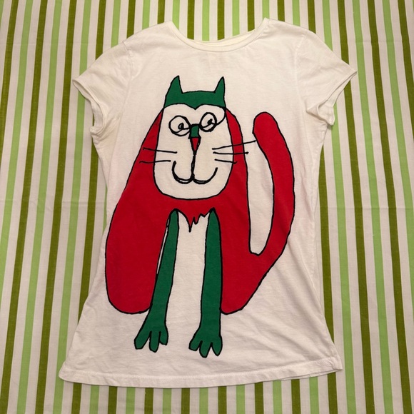 ZARA TRF abstract cat drawing white short sleeve fitted tee, medium shirt - Picture 1 of 9